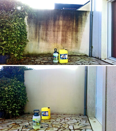 Nettoyage extérieur Angers - Avant après nettoyage d'un mur extérieur